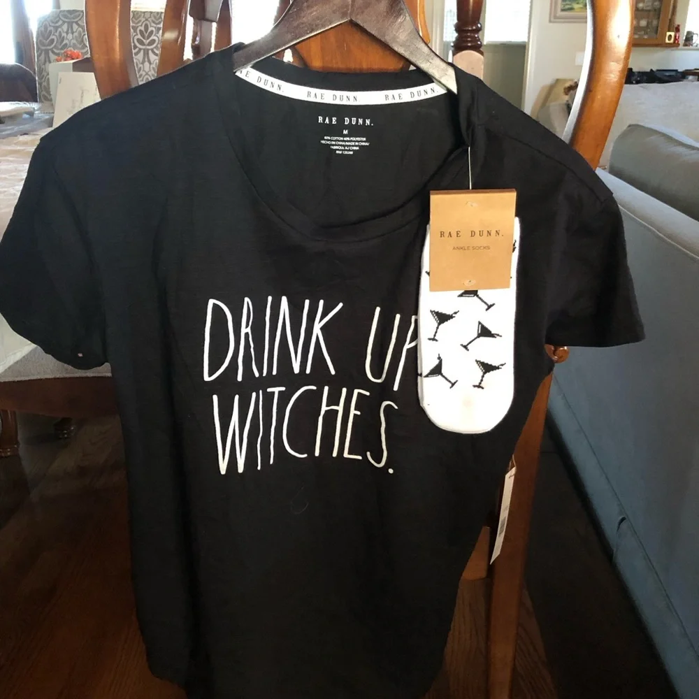 SALE! Rae Dunn Black T-Shirt & Socks - Picture 1 of 5